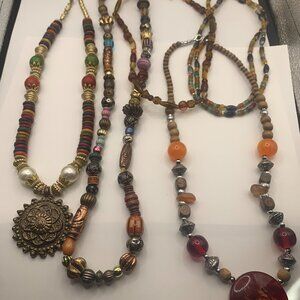 Lot of 5 Vibrant Colored Boho Style Fashion Necklaces